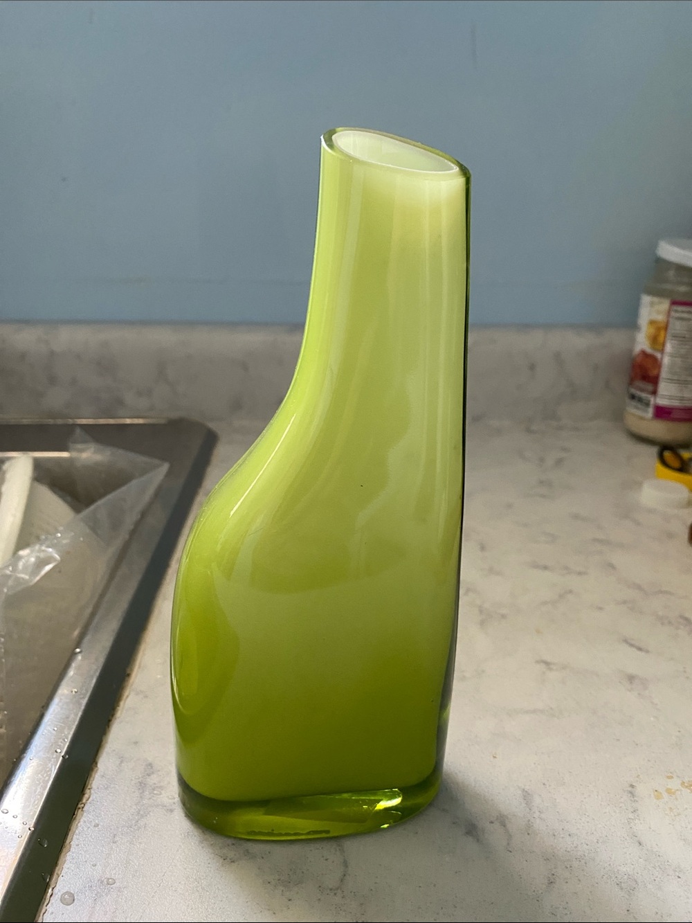 IKEA Green Curved Glass Bud Vase
